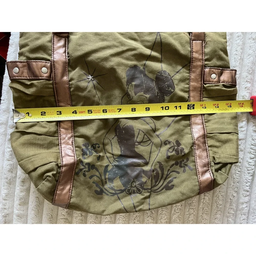 Women's Vintage Disney Tinkerbell Distressed Green Bag Faux Leather Handles